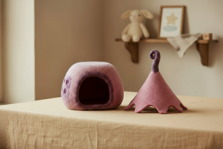 pink felt fairy house for imaginative play 