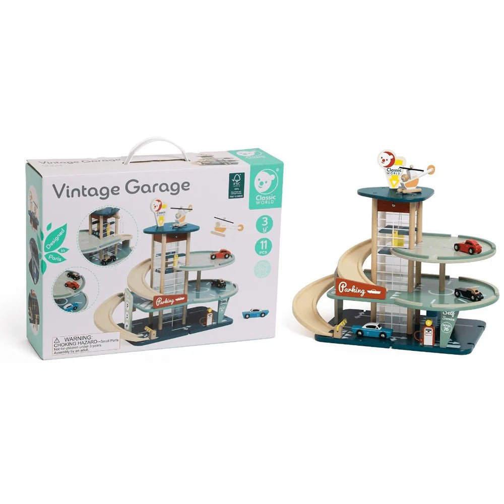 Childrens Wooden Pretend Play Vintage Garage by Classic World - Wattle&Clay