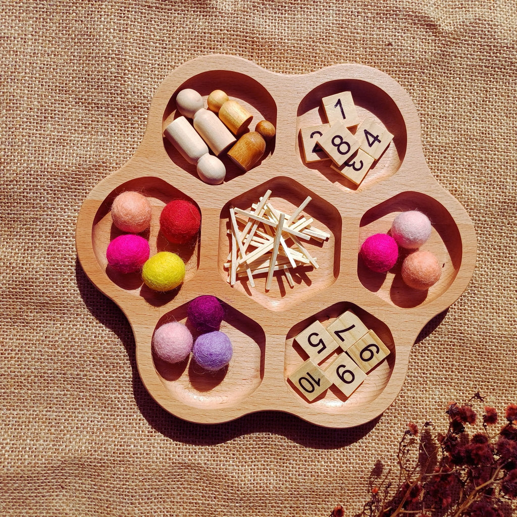 Beechwood Sorting Tray with small pieces
