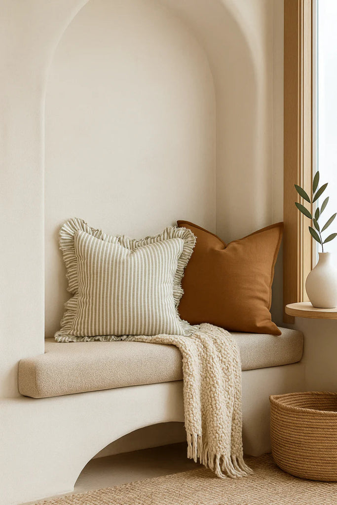 Cozy corner with pillows and a blanket in a home setting