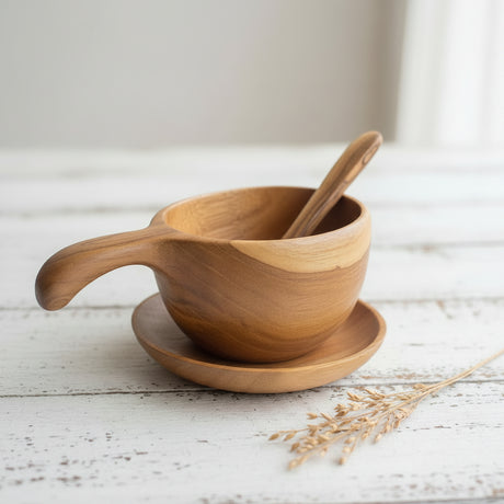 teak baby cup with mini spoon