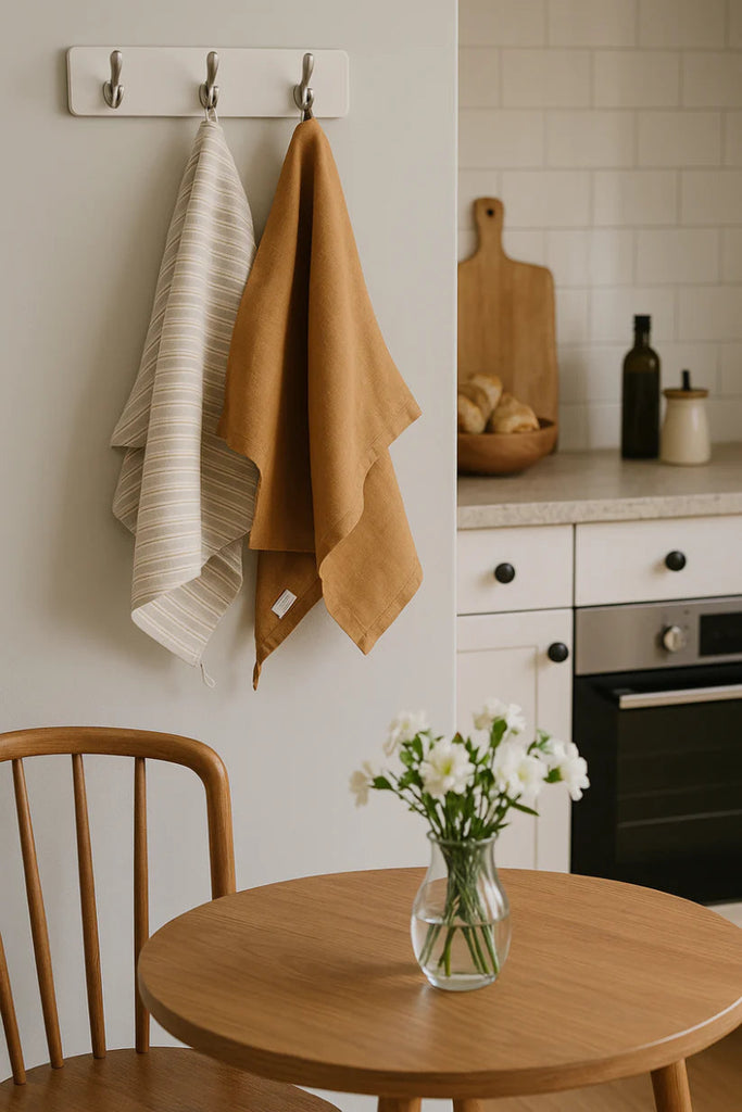 Pure French Linen Tea Towel - Biscuit Stripe - Wattle&Clay