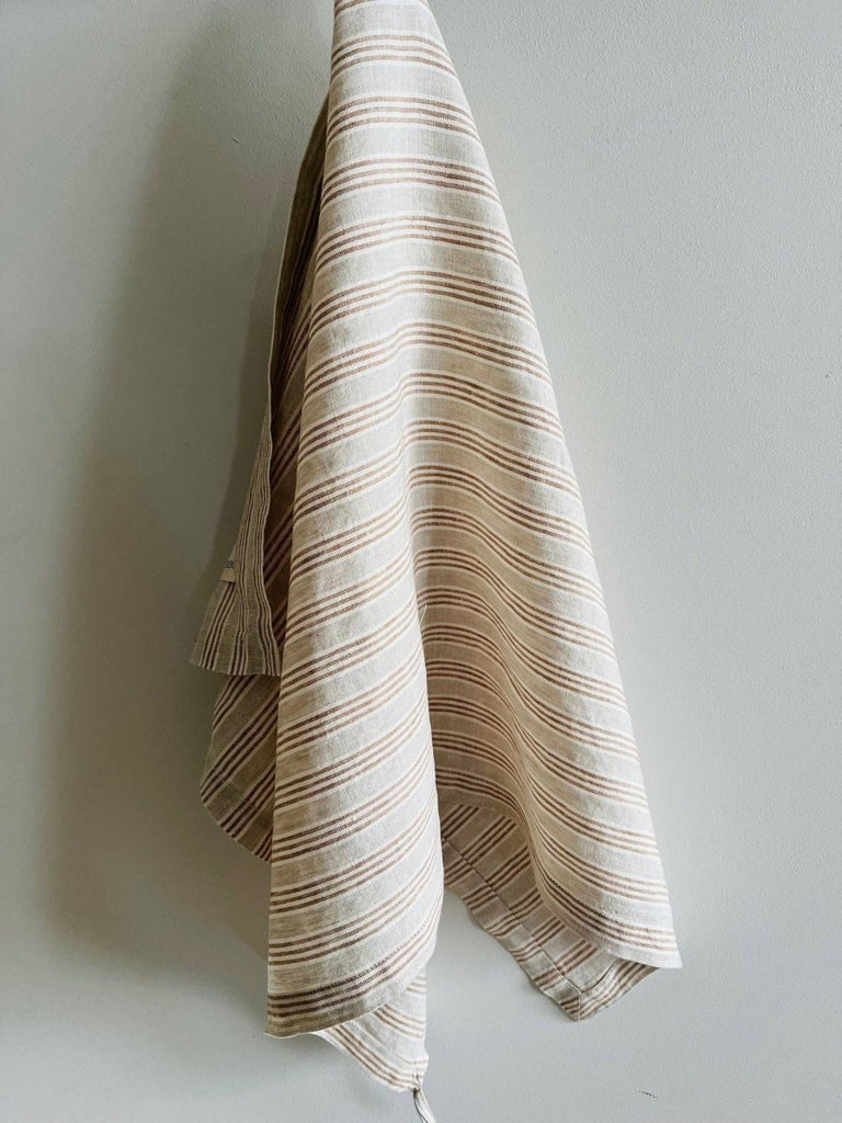Pure French Linen Tea Towel - Biscuit Stripe - Wattle&Clay