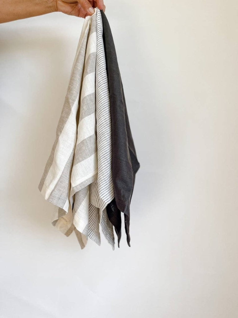 Pure French Linen Tea Towel - Natural Wide Stripe - Wattle&Clay
