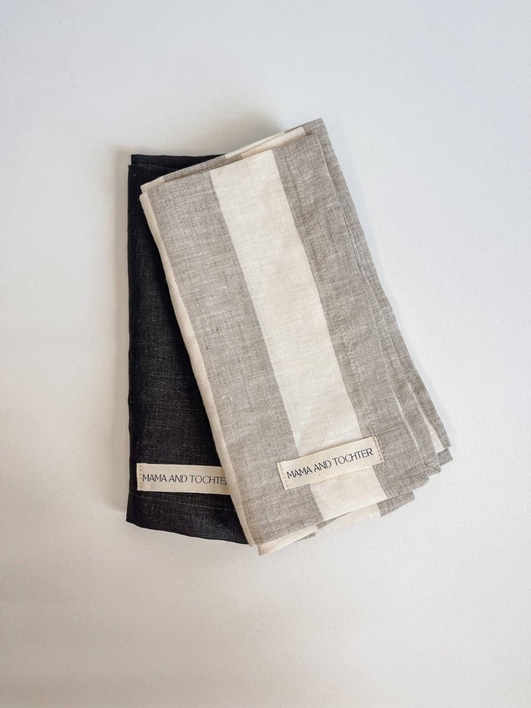 Pure French Linen Tea Towel - Natural Wide Stripe - Wattle&Clay