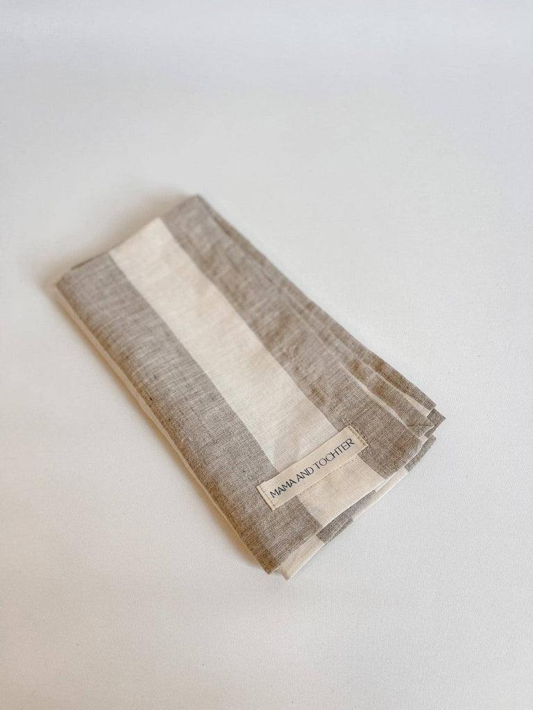 Pure French Linen Tea Towel - Natural Wide Stripe - Wattle&Clay