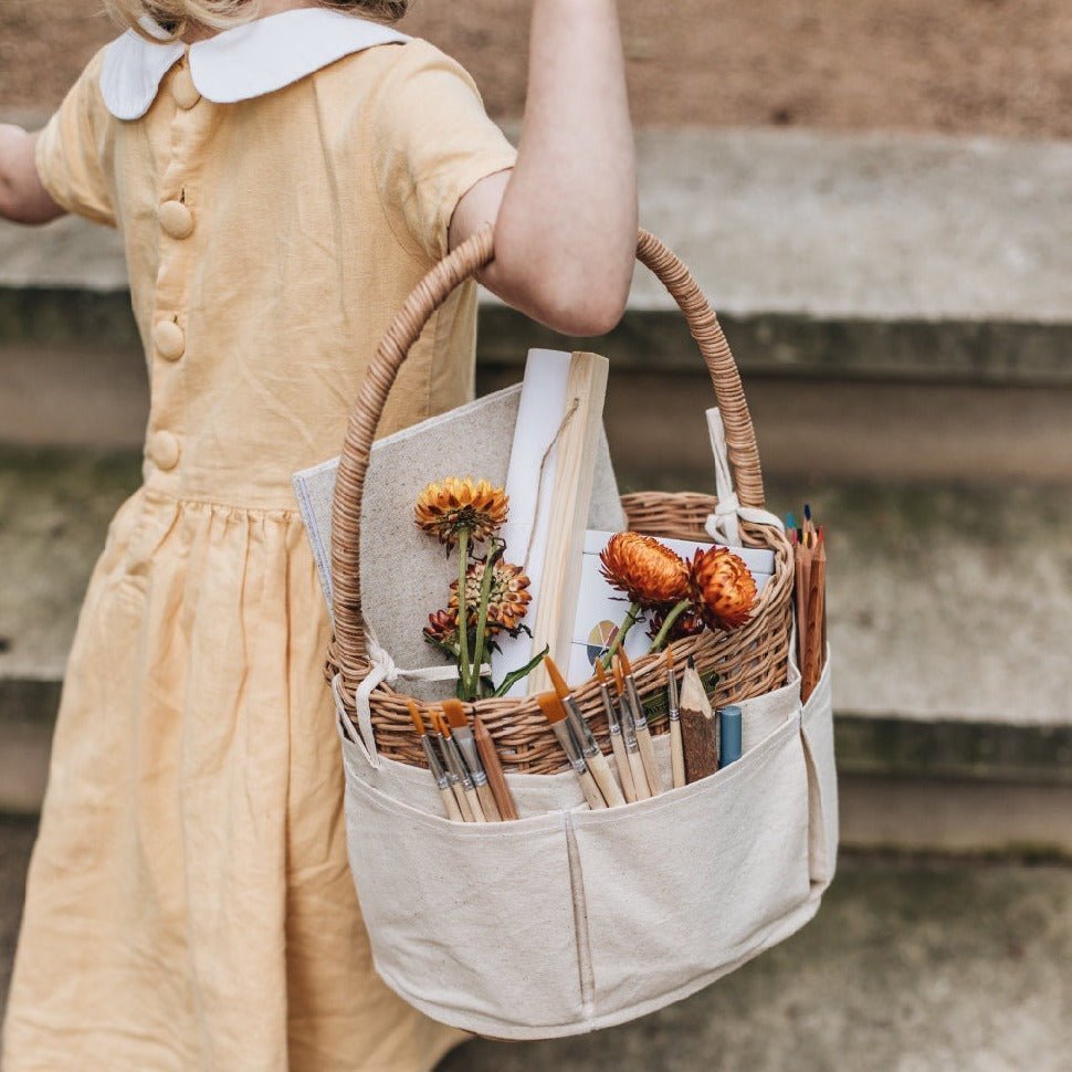 The Carryall Basket - Handwoven rattan and linen - Wattle&Clay