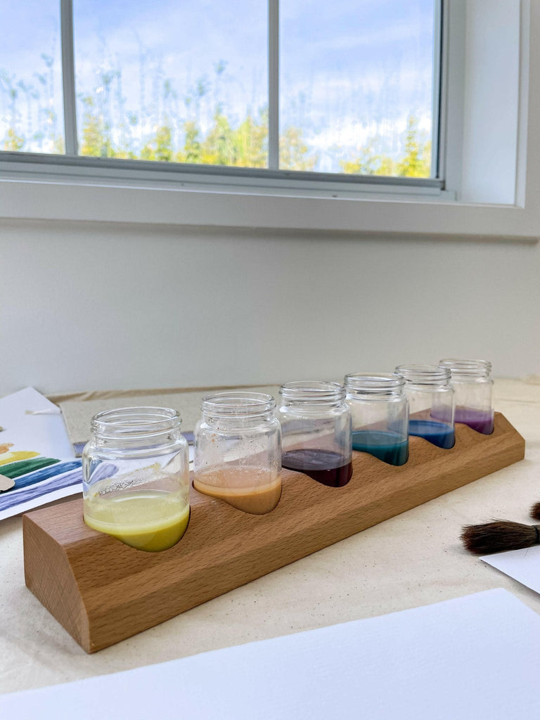 Wooden Paint Holder with Glass Jars - Wattle&Clay