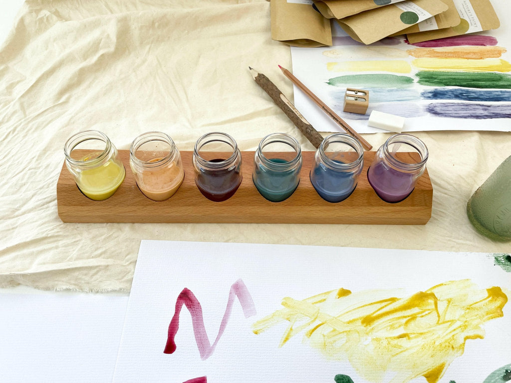 Wooden Paint Holder with Glass Jars - Wattle&Clay