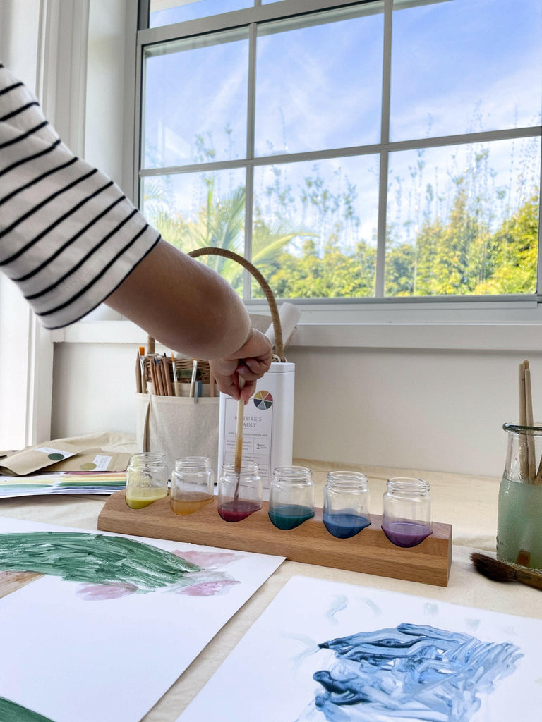 Wooden Paint Holder with Glass Jars - Wattle&Clay