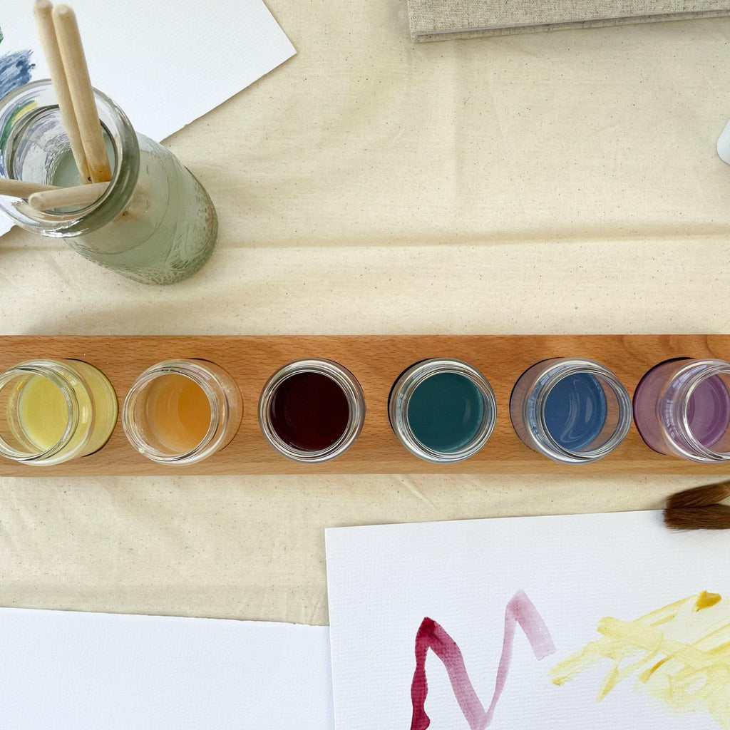 Wooden Paint Holder with Glass Jars - Wattle&Clay